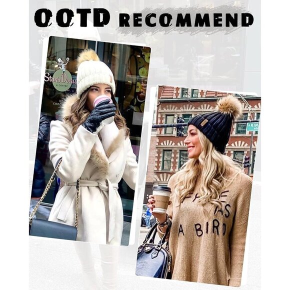 Women\'s Black Winter Warm Knitted Beanie Faux Fur Pom Knit Skull Style Hat Cap main image 7